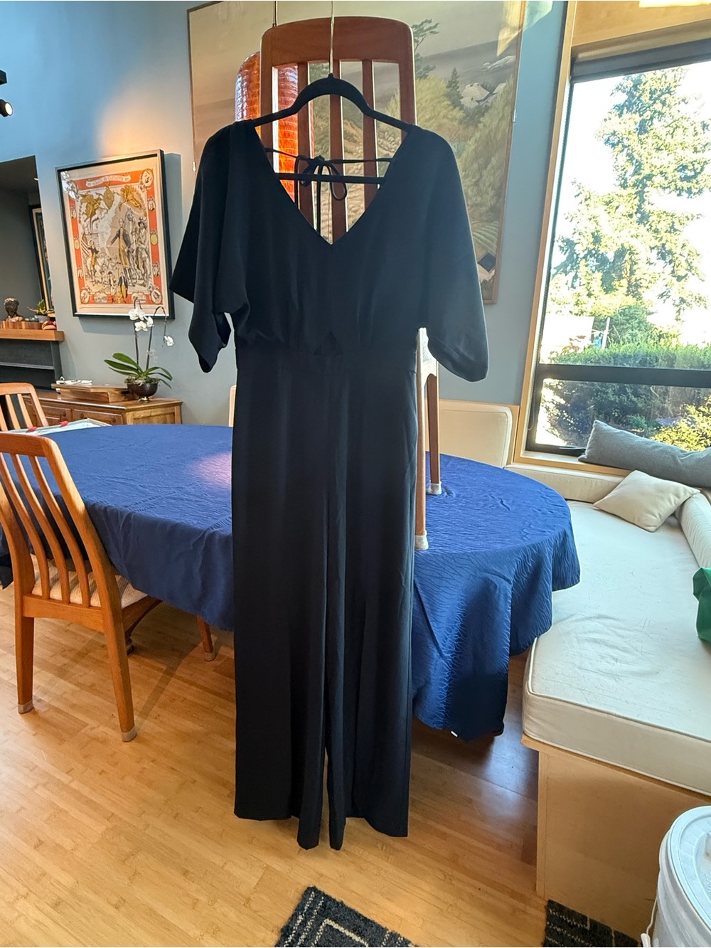 Trina Turk Black V-Neck Wide-Leg Jumpsuit with Tie Back